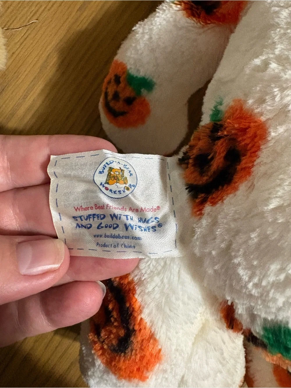 Build-A-Bear White Plush Bear with Orange Pumpkin Print